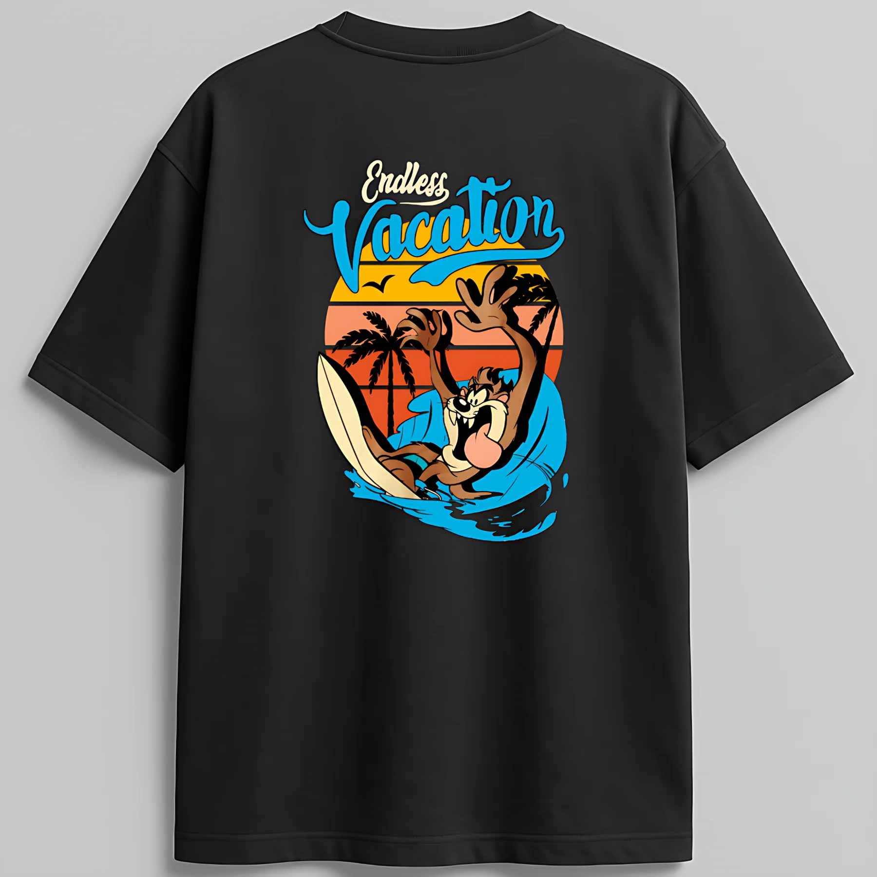 Oversized Print Black Cotton T-shirt